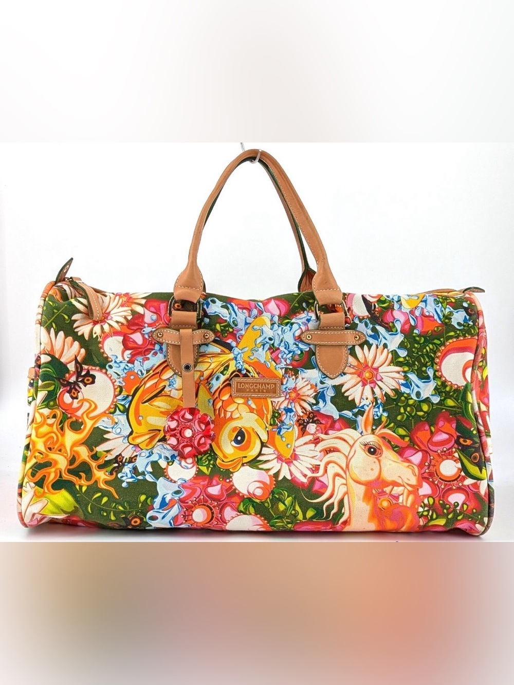 Longchamp x Me Company Limited Edition Large Canvas Floral Boston Tote